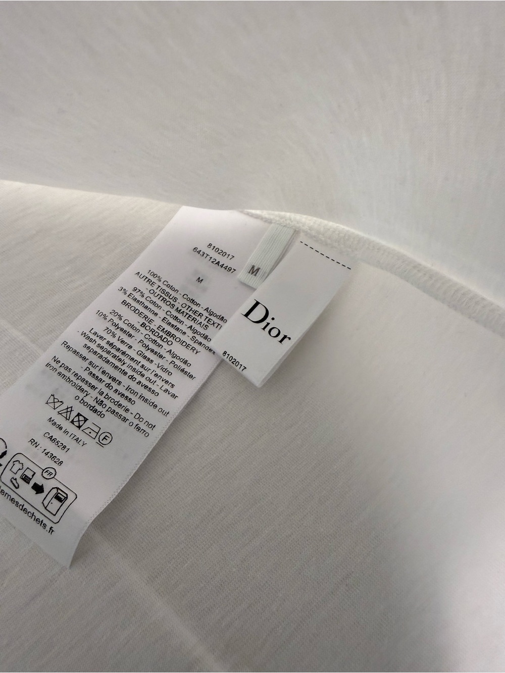 Dior White Crewneck T-Shirt with Multicolor Embroidered Motif - Picture 5 of 8